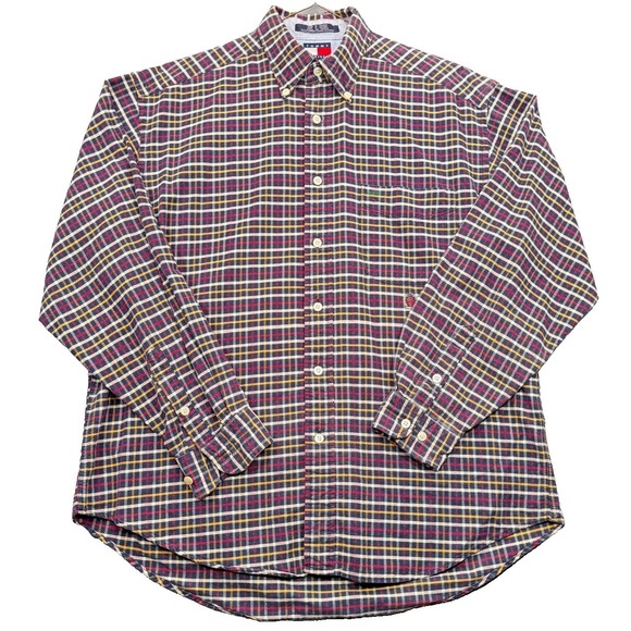 Tommy Hilfiger Other - Tommy Hilfiger Mens Large Plaid Crest Logo Long Sleeve Button Down Shirt Cotton